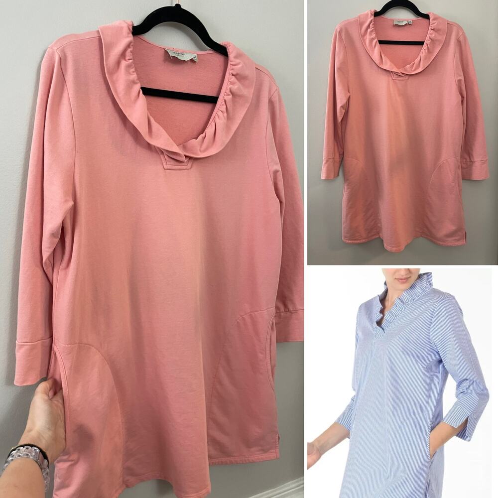 INAE Collection Classic Preppy Coastal Ruffle Neck Jersey Pocket Tunic‎ Dress M